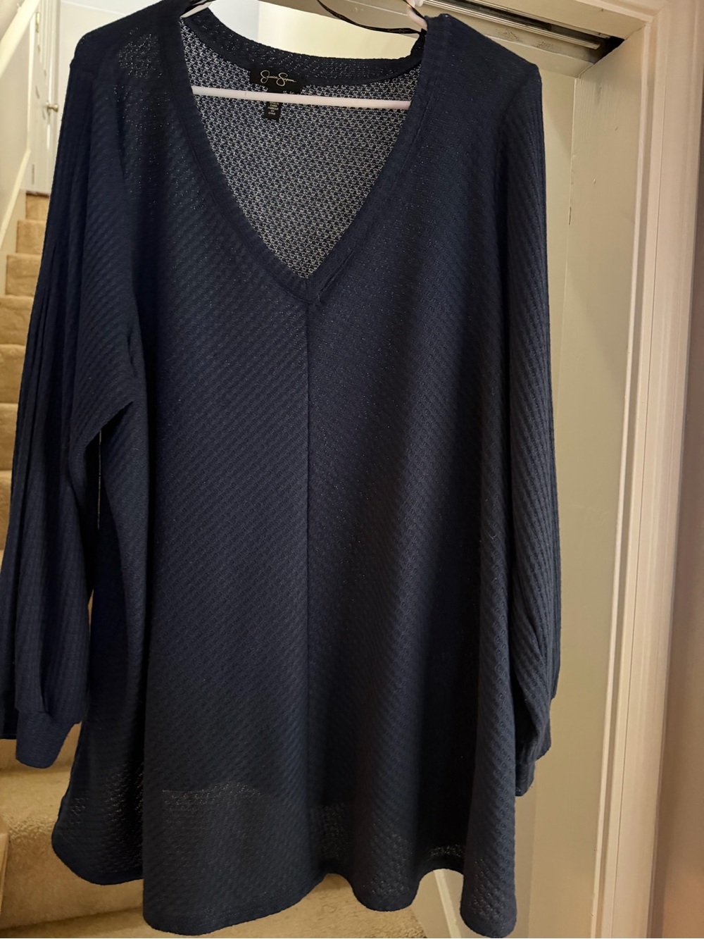 Jessica Simpson Navy Waffle Knit Sleep Top - 2X